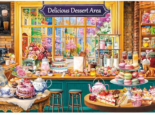 HUADADA Jigsaw Puzzles for Adults 1000 Pieces Family Games -Dessert shop | Eco matte oil print, eye strain relief, tight puzzle piece fit, vibrant colours,gifts for men women