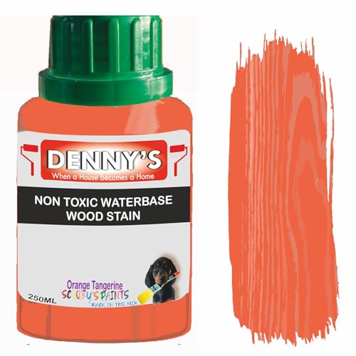 Non-Toxic Water-Based Wood Stain – Fast Drying – 179 Colours – For Furniture, Doors, Floors, Skirting, Crafts & Interior Wood – Sponge or Roller Application (Orange Tangerine, 250ML bottle)