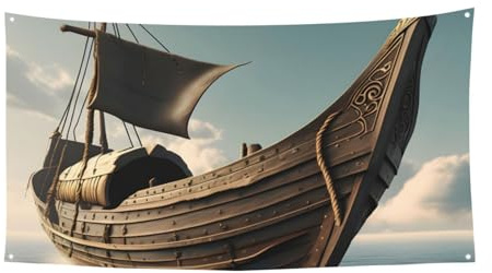Old Viking Boat Print Christmas Holiday Banner, Indoor Outdoor Home Decor For Party Porch Bar, Festive Hanging Backdrop