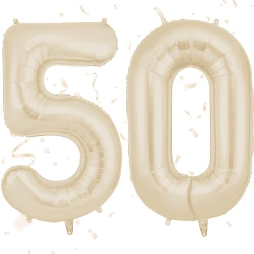 AOOSU Zahlen Luftballon 50. Geburtstag Milchig Weiß, 40 Zoll Folienballon Zahl 50, 101cm Riesenzahl Ballon Geburtstagsdeko für Frau Mann Geburtstag Party Dekoration Jahrestag Dekorationen