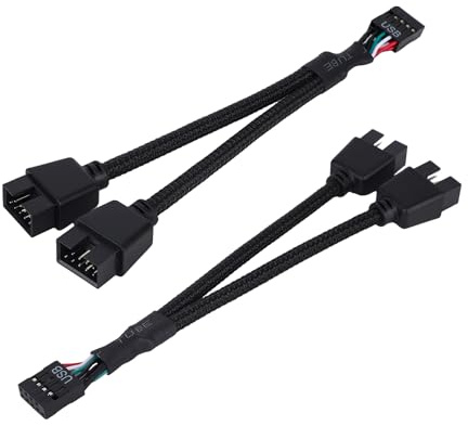 2pcs Motherboard USB 2.0 to Dual 9 Pin Extension Cable, Y-Shaped Braided USB 9 Pin Header Splitter PC Cable for Internal Computer Motherboard(Black)