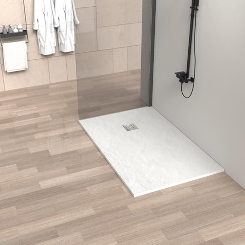 Plato de Ducha de Resina 80 x 180 Extraplano Ultraresistente – Textura Pizarra Antideslizante – Color Blanco RAL 9003 – Carga Mineral y Gel Coat – HOGAKIS