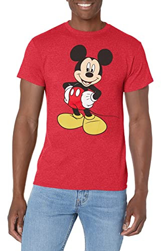 Disney Men's Classic Mickey Mouse Full Size Graphic Short Sleeve T-Shirt, Red Heather, XL