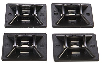100 Pack of Black Cable Tie Bases - 28mm x 28mm - Premium Adhesive Fixing Mounts by Gocableties