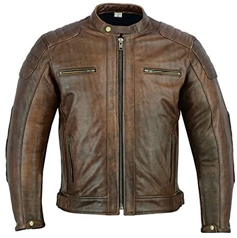 Texpeed Chaqueta de moto de cuero para hombre - Chaqueta de moto Touring con protección de armadura auténtica Biker CE (EN 1621-1) Diseño con costuras acolchadas - Marrón - XL