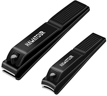 HAWATOUR Nail Clippers Set, Ultra Sharp Sturdy Fingernail and Toenail Clipper Cutters with Visibly Tin Case, Black