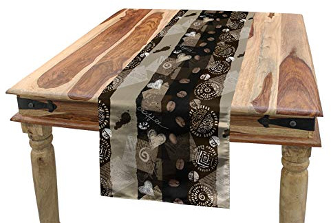 ABAKUHAUS Braun Tischläufer, Kaffee Typo Herzen Bohnen, Esszimmer Küche Rechteckiger Dekorativer Tischläufer, 40 x 180 cm, Braun