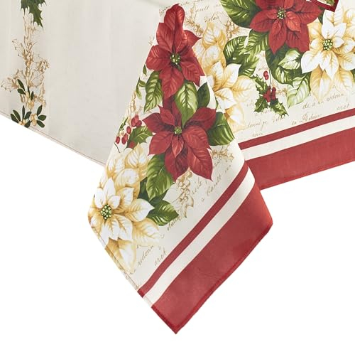 Elrene Home Fashions Weihnachtsstern-Tischdecke, knitterfrei, rechteckig, 152,4 x 213,4 cm, Rot und Weiß, Multi