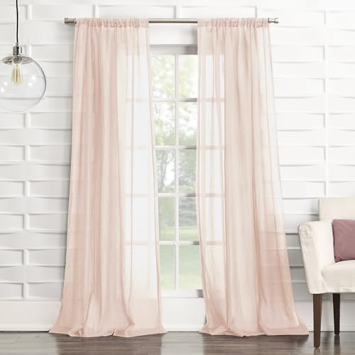 Nr. 918 Tayla, halbtransparentes Vorhangpaneel, zerdrückte Textur, mit Stabtasche, 127 x 160 cm, Blush Pink
