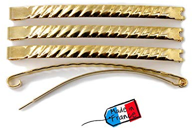 4 Haarklammern Fildor, Metall, gedreht, goldfarben, made in France, 5,8 cm