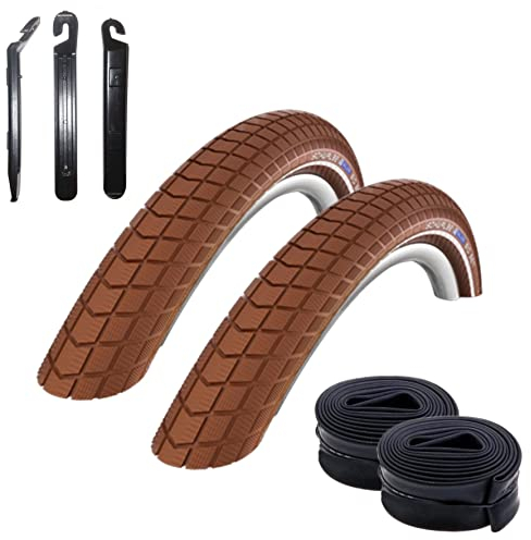 2 x Schwalbe Big Ben Fahrradreifen Fahrradmantel mit Reflex in Braun 55-559 (26 x 2.15) + 2 Schwalbe Schläuche DV13 inkl. 3 Reifenheber