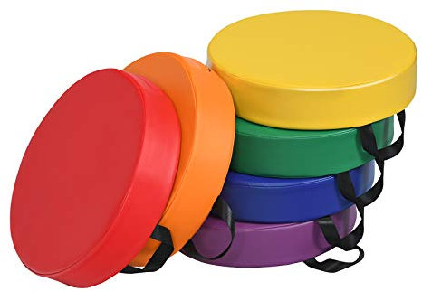 GOPLUS 6er Set Kinder Stuhlkissen, Bodenkissen mit Griff, Sitzkissen aus Kunstleder & Schaumstoff, Pflegeleicht, Rund/Rechteckig, Stapelbar für Leichtes Verstauen, bunt in 6 Farben (Rund)