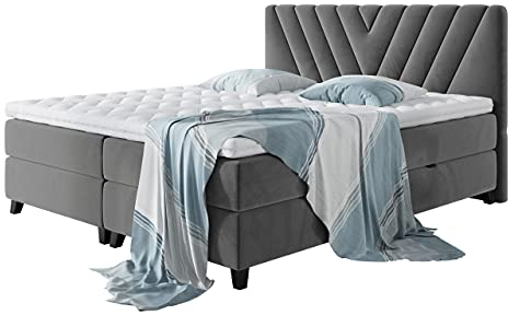 Mirjan24 Boxspringbett Tigline, Polsterbett mit 2 Bettkästen + Gasdruckfedern, Doppelbett mit Topper und Matratze, Bett mit Kopfteil, Bettgestell für Schlafzimmer (Fresh 32, 180 x 200 cm)