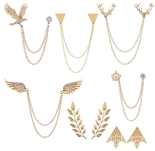 Zaky Lot de 7 paires de broches Palace rétro à motif creux pour col de chemise, boucle triangulaire, simple et élégante broche à double feuille dorée et argentée, Zinc