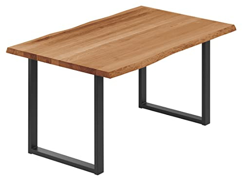 LAMO Manufaktur Esstisch Küchentisch Schreibtisch Couchtisch aus Massivholz, mit Baumkante 100x60x76 cm (AxBxH), Loft, Dunkel/Schwarz, LOB-01-A-004-9005L