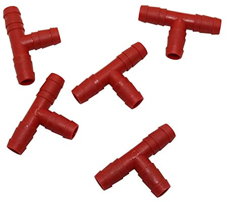 Gartenschlauch Adapter 9 mm rot Kunststoff Barb Tee Garten Wasseranschluss Gartenzubehör Wasserschlauchspender für Bewässerungssystem 500 Stück