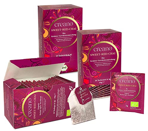 Creano Bio Tee SWEET-RED-CHAI, Kräuter-Gewürzteemischung, BIO Teebeutel-Tee 3er Pack (3x 20 Beutel)