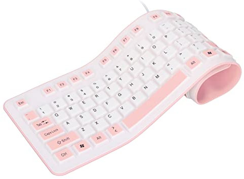 Clavier Filaire USB Pliable, Clavier en Silicone étanche et Silencieux à 106 Touches, Clavier Enroulable sans Fil Bluetooth Anti-poussière, Pratique à Transporter, pour Ordinateur Portable,(Rose)