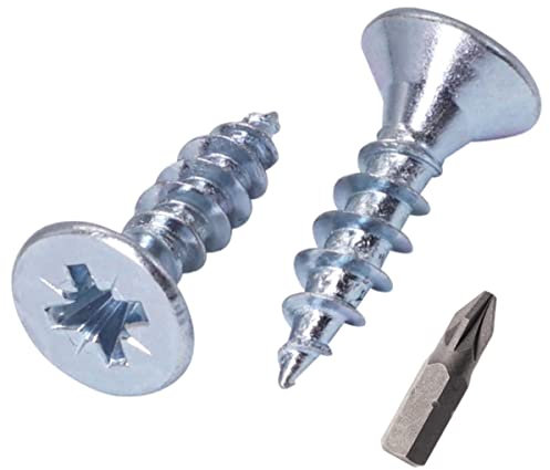 SKIR'CO (1000 piezas) Tornillos de acero galvanizado 5,0 x 16 mm, cabeza avellanada Pozidriv, tornillos de aglomerado, rosca PZ