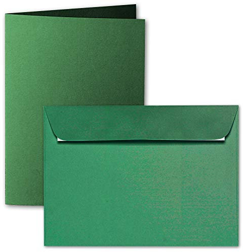 ARTOZ 15x DIN A6 Faltkarten-Set mit Umschlägen - Tannengrün (Grün) - 105 x 148 mm - gerippte Bastelkarten blanko mit Brief-Umschlägen - 220 g/m²