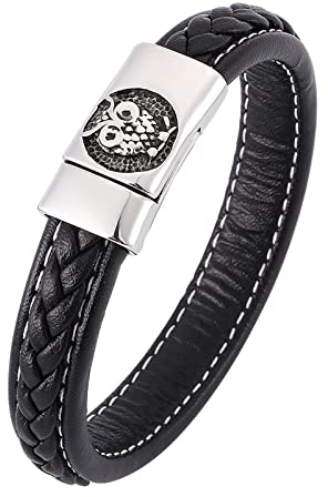 Whoiy Armbänder Herren Leder, Armreifen Schwarz Eule Lederarmband für Männer 20.5cm Herren Schmuck Geschenke