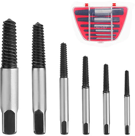 Jetisva Damaged Screw Extractor Set of 6 Easy Out Bolt Extractor Set Stud Extractor Set Broken Bolt Remover Tool Stripped Screw Remover Drill Bit Set with Box for 1/8 to 1 Inch Thread Screw