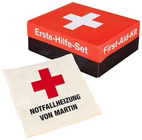 Lustapotheke® Geschenk-Set Notfallheizung mit Kirschkernkissen und witziger Erste-Hilfe-Box/mit Wunschname