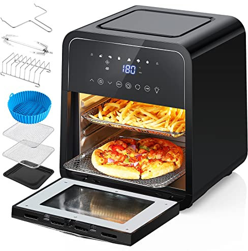 Freidora Aire Acekool Freidora sin Aceite 12L Panel LED Ventana Transparente Horno de Aire Caliente con 8 Programas 2000W Freidora de Aire Caliente Sin BPA