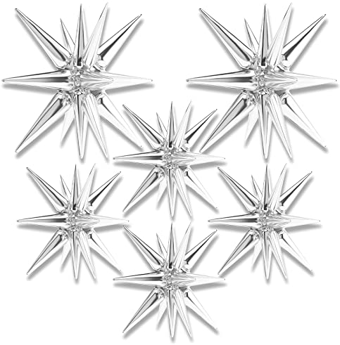 kukifun Explosion Stern Folienballons 6 Stück,Silber Stern Folienluftballon,Luftballons Girlande zubehör,Sternfolienballons für Karnevalsdeko Weihnachten Geburtstagsdeko, Hochzeitsdeko, Partydeko