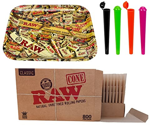 raupir Set Box RAW King Size Papercones 800er Papercones Hülsen RAW Dreh-Tablett 4 Tubes