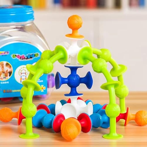 NAGU DIY 48 weiche Silikon-Saugball-Bausteine Puzzle-Spielzeug für Kinder, Silikon-Bausteine Spielzeug zusammengebauter Saugnapf