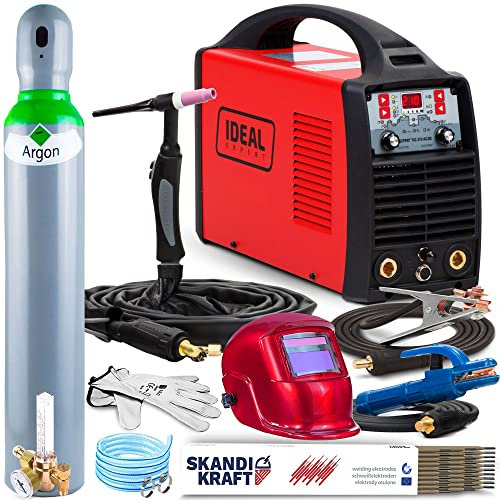 Ideal EXPERT TIG 210 AC/DC - 210 A WIG Schweißgerät AC DC Puls und MMA - 2T/4T, HF-Zündung, Pre Flow und Post Flow - Möglichkeit der Fernbedienung, Job-Speicher - PFC System, Set: ProfessionalPlus