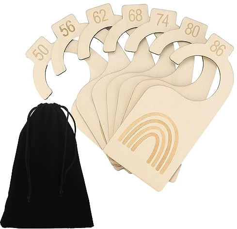 7 STK Größentrenner, Holz Baby Größenreiter Grössentrenner, Babykleidung Schrankteiler Trenner, 7 Konfektionsgrößen 50 bis 86, Baby Kleiderschrank Trennwände, für Neugeborenen Kleidung