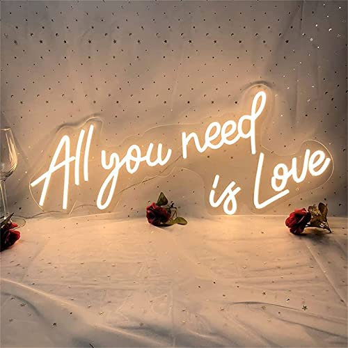 PEPDRO All You Need Is Love Neon Sign Led Modeling Light Luminous Letters Signboard Acrylic Panel Neon Decorative Light, 50X22cm (Color : Warm White)