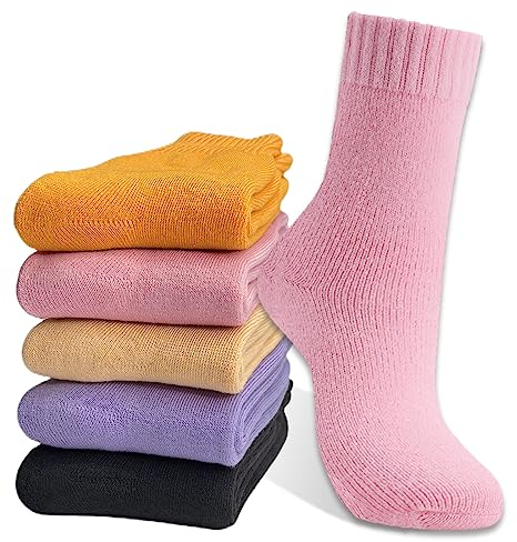 Hocerlu Thermosocken Damen, Dicke Warme Kuschelsocken Damen 5 Paar Wintersocken WollSocken Bunte Weich WanderSocken Geschenke Socken für Frauen, EU-Größe 35-42