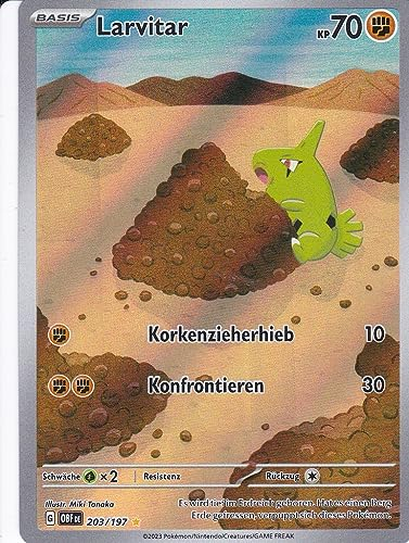 Larvitar - OBF 203/197 - Illustration Rare - Karmesin & Purpur - Obsidianflammen - mit LMS Trading Grußkarte