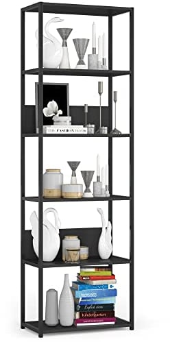 AKORD Industrielles Regal 60 cm | | Loft Bücherregal | Moderner Schrank | Bücher Regal | 6 Einlegeböden | Funktional Stabil | B60 x H192 x T32 cm | Gewicht 22,10 kg | Schwarz/Schwarz