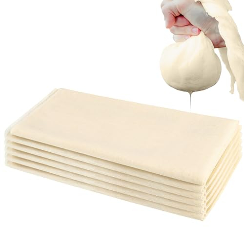 FRIUSATE 6 Pack Cheesecloth Reusable Muslin Cloths for Cooking 100% Unbleached Pure Cotton Muslin Cloths Soft Square Cheese Clothes Weave Fabric Filter for Straining, Cooking, Baking