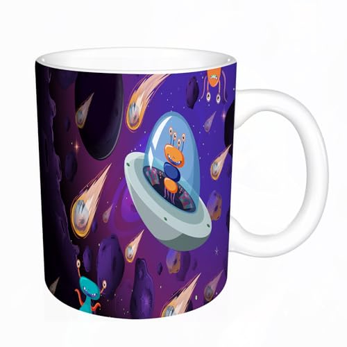 DHAEY Original Becher - Teetasse als Geschenk für Ihre Lieben - Alien in der Weltraumszenenillustration Kaffeetasse aus feinem Porzellan - 330 ml 8 x 8,5 cm