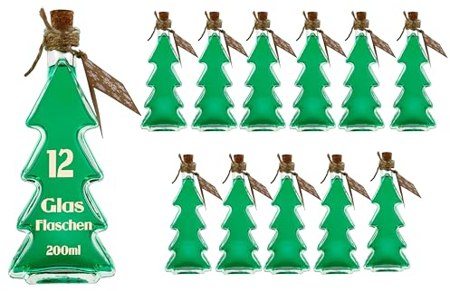 slkfactory 12 bottiglie di vetro da 200 ml, per albero di Natale, per liquori, 0,2 l, 12 pezzi