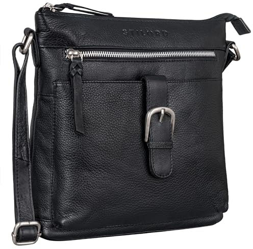 STILORD 'Theodora' Retro Leder Handtasche Damen Umhängetasche klein zum Umhängen Schultertasche für Freizeit Shopping Abend Ledertasche Echtleder, Farbe:schwarz