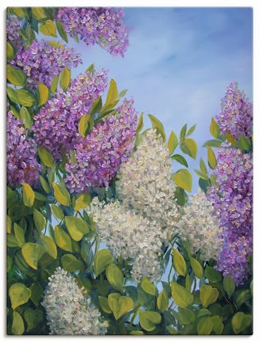 ARTLAND Wanddeko Leinwand Bilder Wandbild 45x60 cm Stillleben Arrangement Pflanzen Blumen Blüten Flieder Lila Weiß U4TC