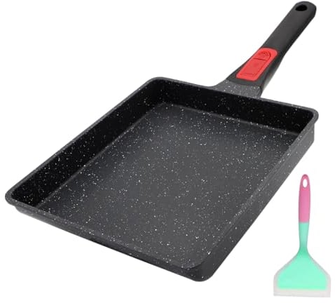 AIKENBBKK Poêle à Tamagoyaki, Grande poêle à omlette japonaise avec poignée amovible, 23x21 cm poele japonaise omelette antiadhésive, résistante au four et au lave-vaisselle (Noir)