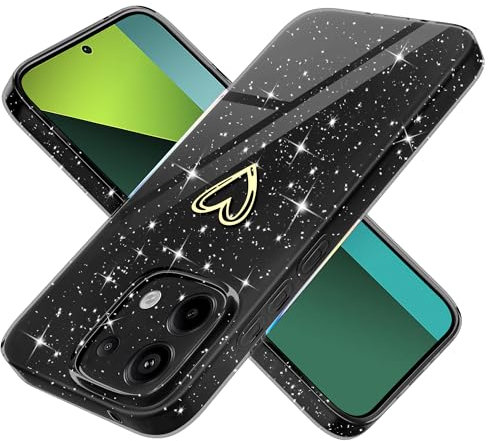 Yichxu Cover per Xiaomi Redmi Note 13 Pro 5G Custodia Glitter TPU Silicone Brillantini ​Motivo Cuore Sottile Morbid Antiurto Paraurti Protettiva Case per Redmi Note 13 Pro 5G, Nero