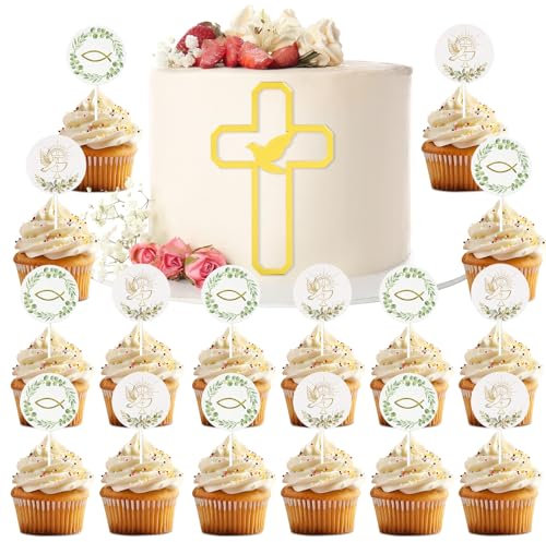 Cake Topper Taufe 37 Stück Fisch Cupcake Deko Tortendeko Taufe konfirmation deko Erstkommunion deko Muffin Deko Taufe Junge Mädchen Tortendeko Taufe Kommunion für Hochzeit Geburtstag Party