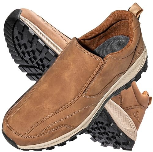 Aocase Diabetiker Schuhe Herren PU Leder Herren Slip on Sneakers Extra Weite Bequeme Turnschuh Leicht Walkingschuhe Atmungsaktiv Breite Slipper Schuhe Mokassins Slip On Loafer,Light Brown,47/285mm