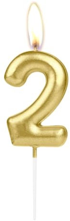 Sparkling Light Golden 2nd Birthday Number Candle, Golden Number 2 Cake Candle, Birthday Cake Topper Cupcake Girl Boy, Wedding Anniversary Decoration