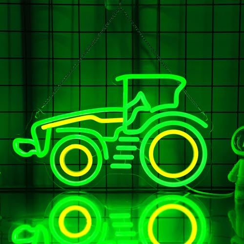 CoolGift Mart Traktor Neon Schild, dimmbare LED Fahrzeug Neon Wandleuchte USB betrieben mit 3-Farben Lichter, Geburtstagsgeschenk für Schlafzimmer Haus Garage Geburtstag Männer