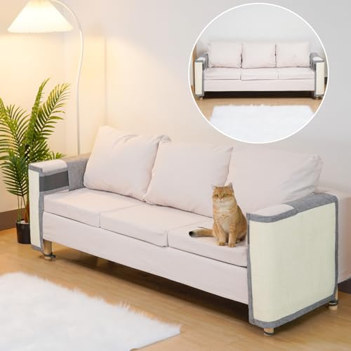 Uross Protector de sofá de Gato, Protector de sisal Natural para Gatos, Izquierdo y Derecho, 23,6 x 19,7 Pulgadas, Duradero, Gris
