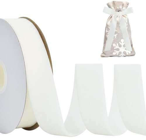 RIBBOOO Weißes Samtband 2.5cm x 10yds, Vintage Samtband für Weihnachten, Kranz Bögen Dekoration Handwerk Geschenkverpackung, Valentinstag Bouquet Verpackung